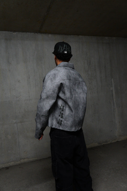 1 OF 1  GREY MARBLE LEATHER JACKET